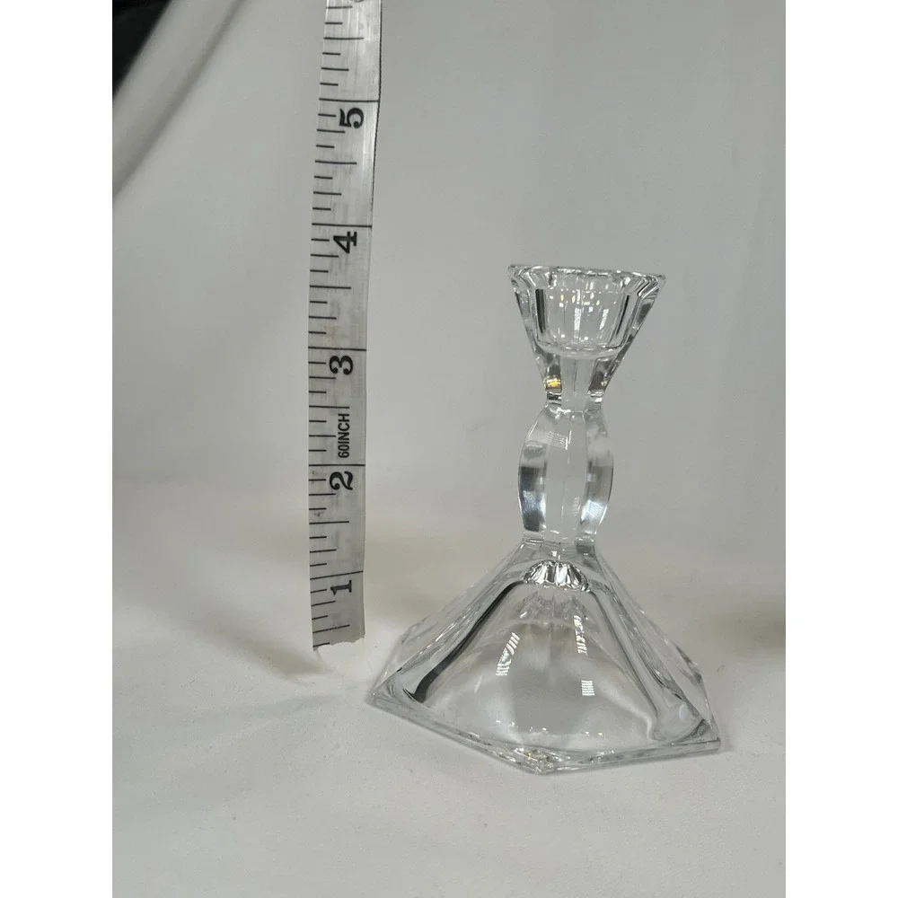 Vintage 24% Lead Crystal Hexagon Taper Candle Holders Set of 2 Made in USA 4in